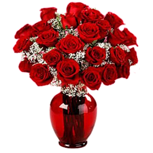 19 Adet kırmızı güllerden cam vazo aranjman 