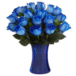 18 adet mavi güllerden  hazırlanmış aranjman                                        